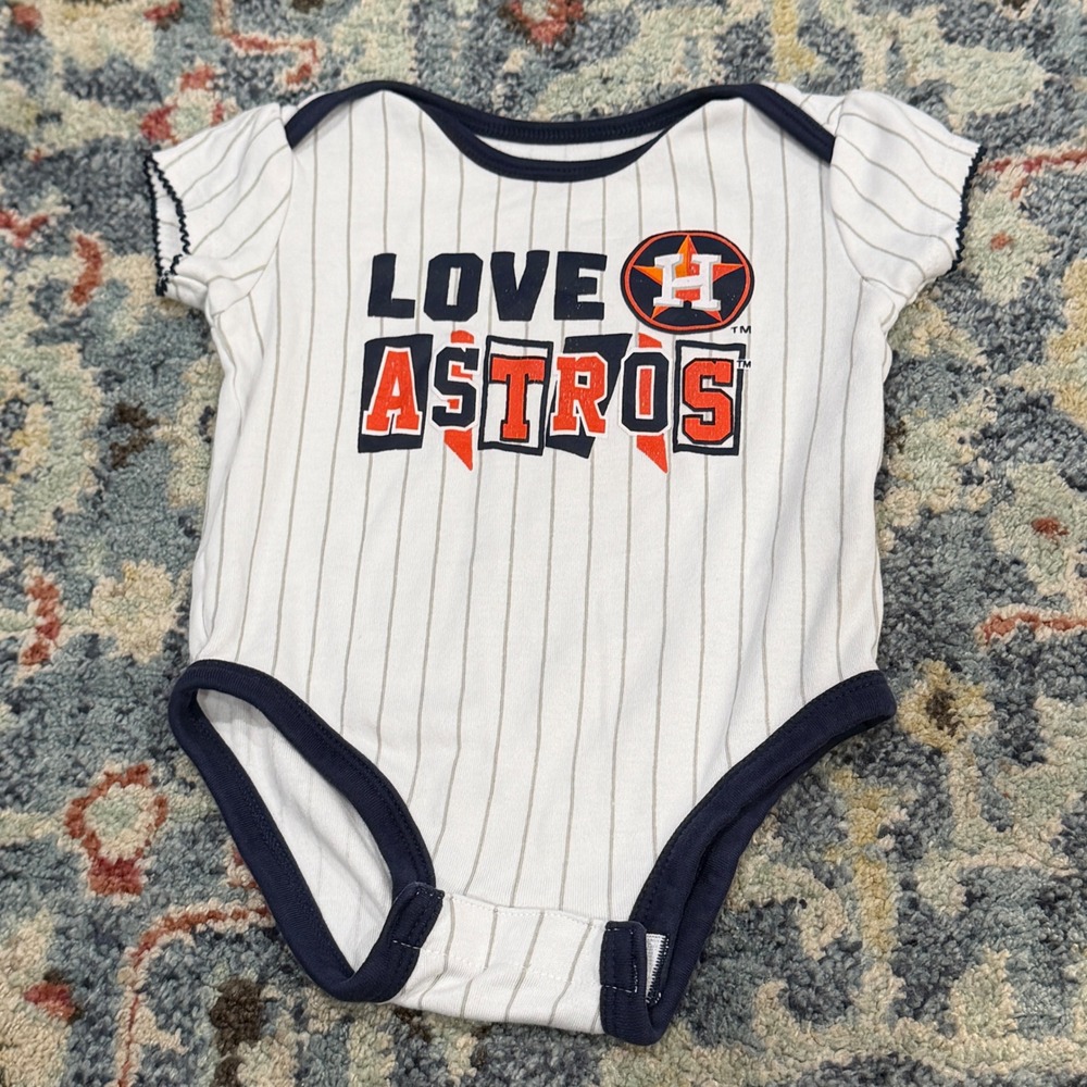 MLB Houston Astros Bodysuit Girls 12M White Pinstripe Baseball Sporty EUC